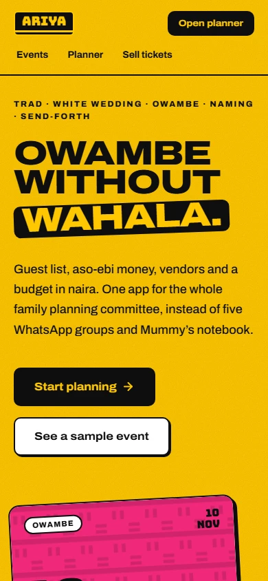 Ariya event planner mobile guest list and budget tool